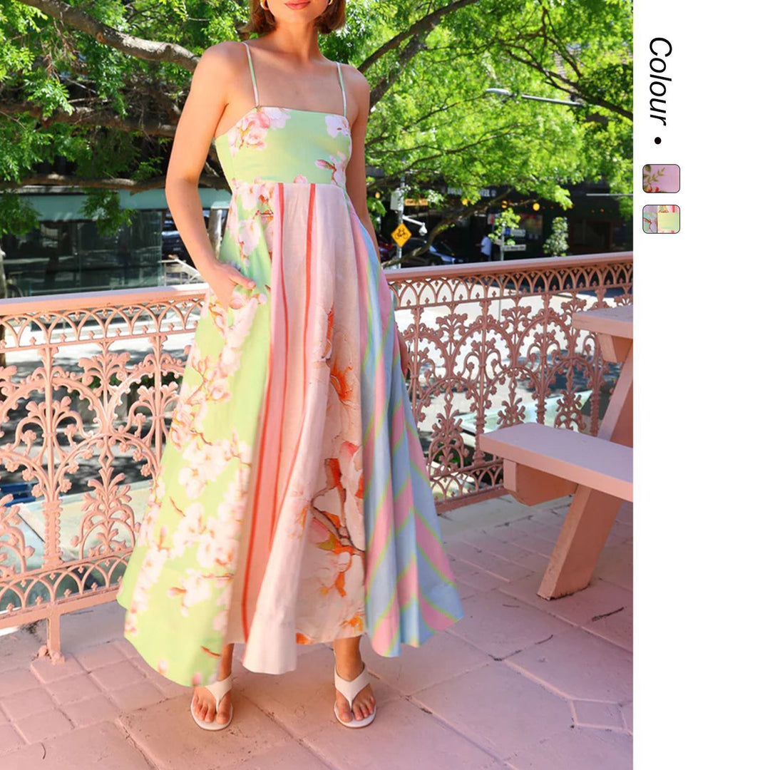 Damen Maxikleid mit floralem Design und verstellbaren Trägern EB