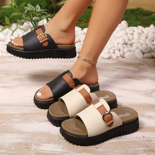 Damen komfortable Slides mit modischem Schnallen-Design EB
