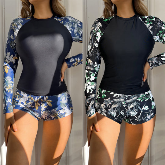 Damen Sportlicher Langarm-Badeanzug mit floralem Design EB