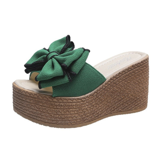 Damen Wedge-Pantoletten mit modischer Schleifen-Applikation und rutschfester Sohle EB
