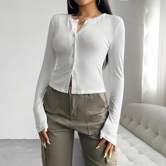 Damen Langarmshirt mit modischer Knopfleiste und figurschmeichelndem Schnitt EB