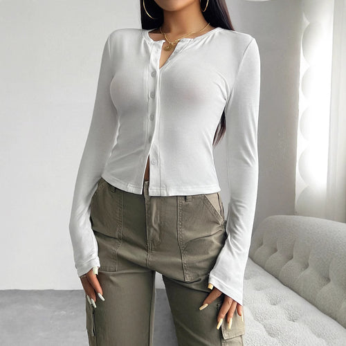 Damen Langarmshirt mit modischer Knopfleiste und figurschmeichelndem Schnitt EB