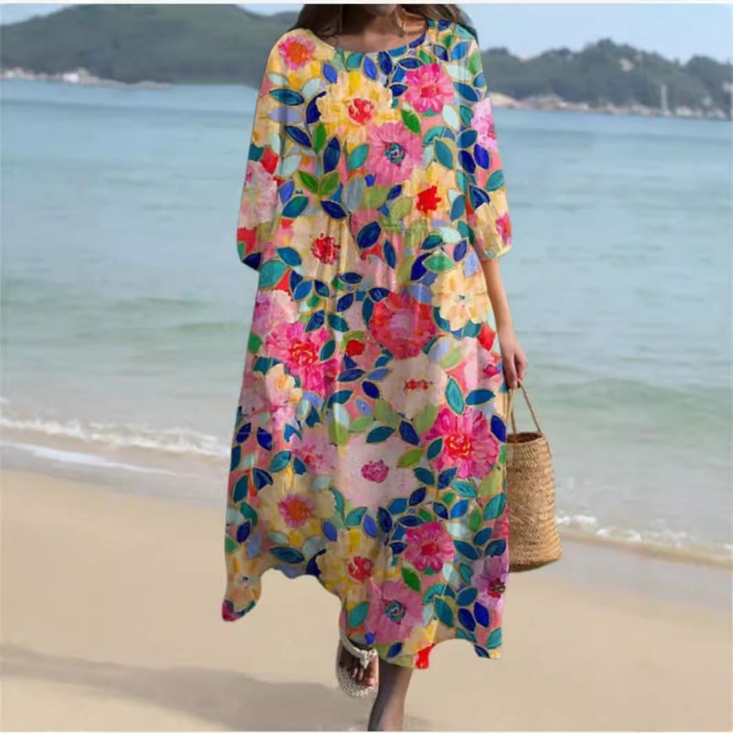 Damen Maxikleid mit floralem Design und lässigem Schnitt EB