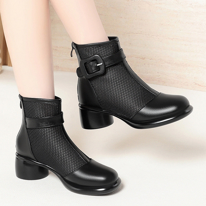 Damen Modische Stiefeletten mit strukturiertem Mesh-Einsatz und elegantem Riemen EB