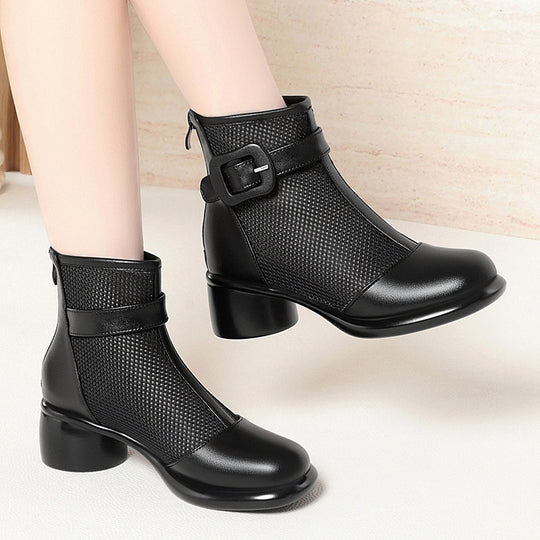 Damen Modische Stiefeletten mit strukturiertem Mesh-Einsatz und elegantem Riemen EB