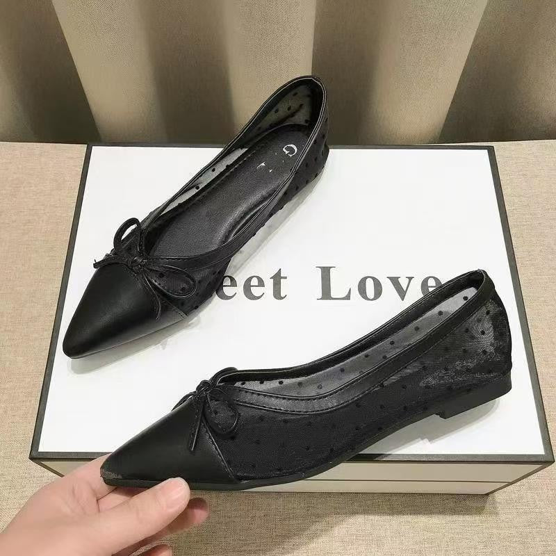 Damen elegante Ballerinas mit modischem Tiefe-Ausschnitt und verspieltem Schleifenakzent EB