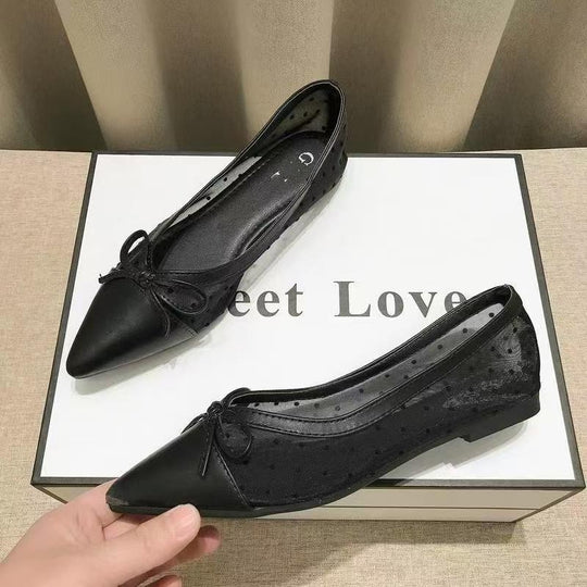 Damen elegante Ballerinas mit modischem Tiefe-Ausschnitt und verspieltem Schleifenakzent EB