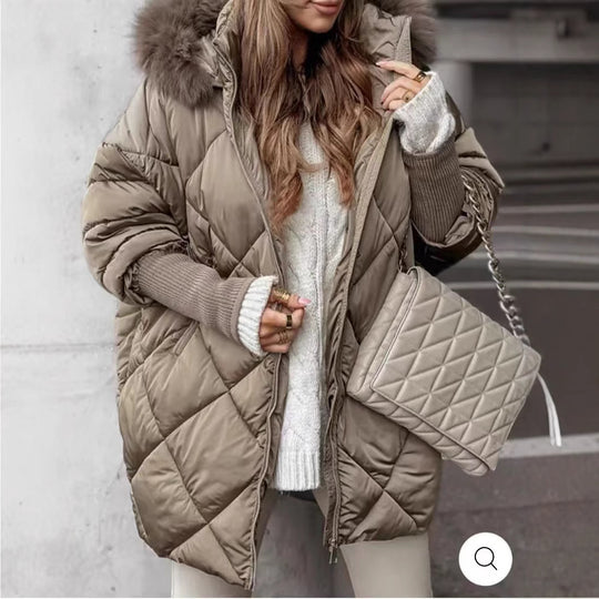 Damen gestepptes Winterparka mit abnehmbarer Kapuze EB