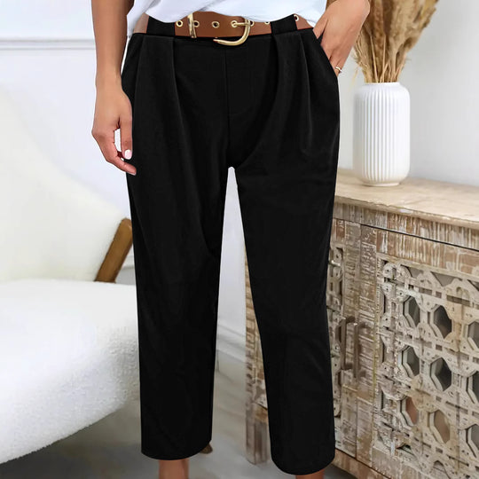 Damen Elegante High-Waist-Hose mit Falten-Details und Gürtel EB