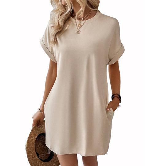 Damen Lockeres T-Shirt-Kleid mit praktischen Taschen und lässigem Design EB