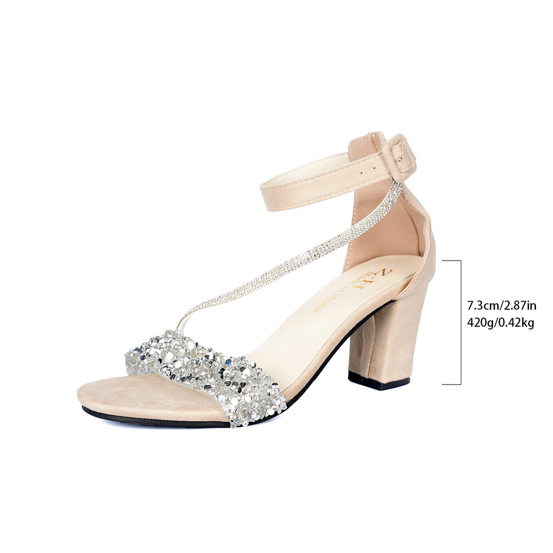 Damen Glamouröse High-Heels mit Strassverzierung und Blockabsatz EB