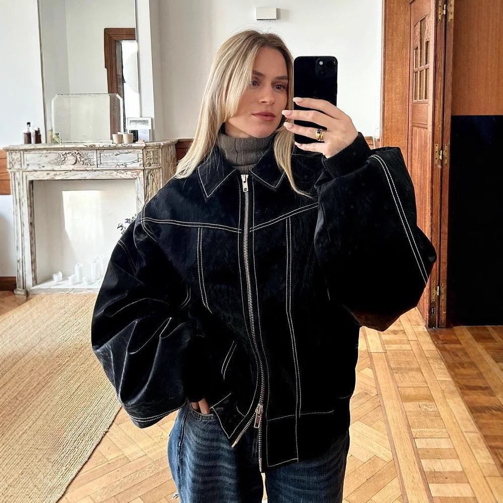 Damen modische jacke mit strukturiertem Kragen und praktischen Taschen EB