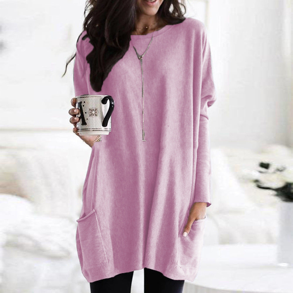 Damen nan oversized Longshirt mit Kontrastblock und aufgesetzten Taschen EB