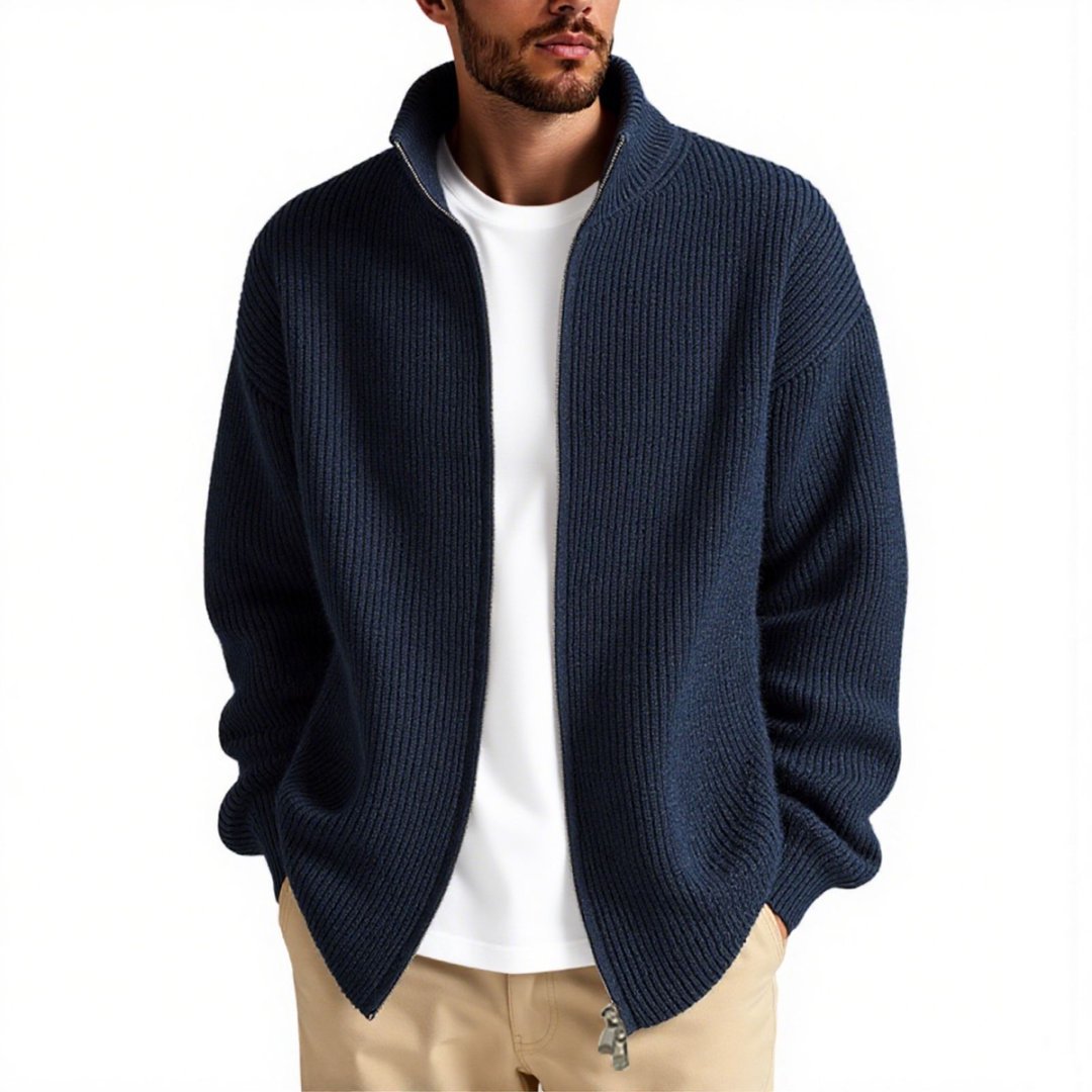 Herren Strickjacke mit hohem Kragen und praktischem Reißverschluss EB