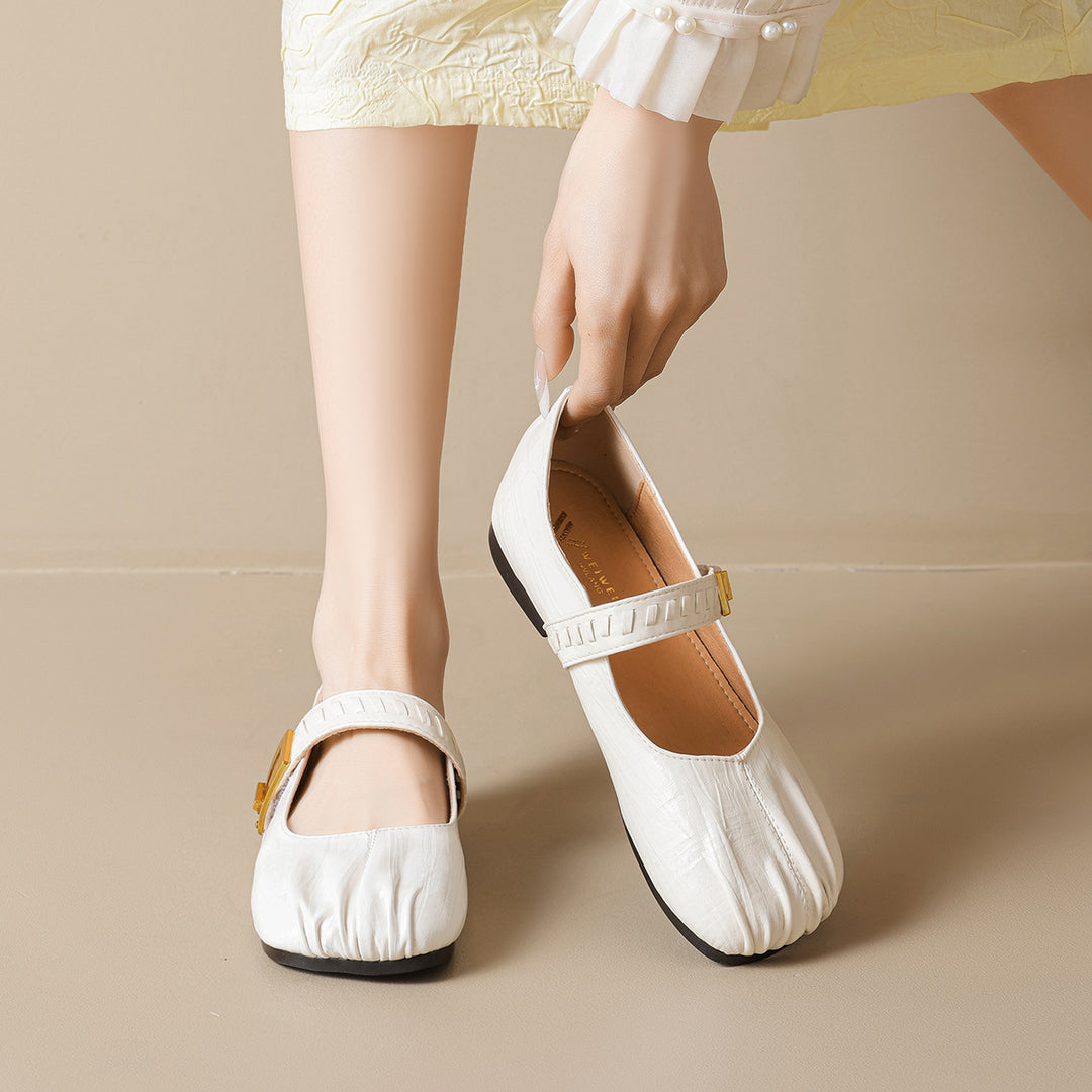 Damen Ballerinas mit dekorativem Riemenverschluss und hochwertiger Lederoberfläche EB