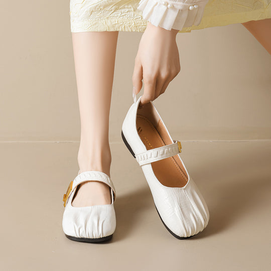 Damen Ballerinas mit dekorativem Riemenverschluss und hochwertiger Lederoberfläche EB