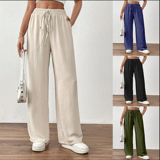 Damen Weit geschnittene Sommerhose mit elastischem Bund und Kordelzug EB