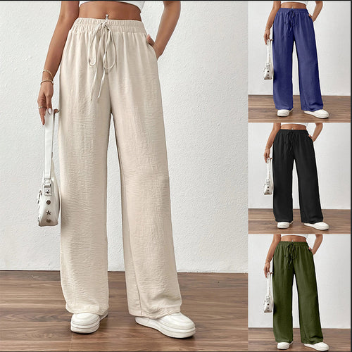 Damen Weit geschnittene Sommerhose mit elastischem Bund und Kordelzug EB