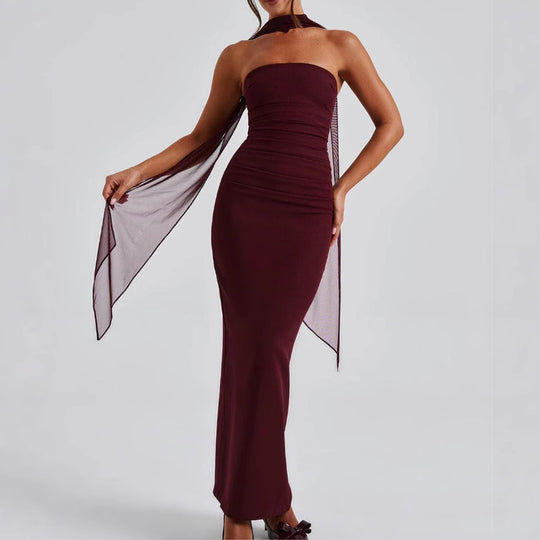 Damen Langabendkleid mit elegantem schulterfreiem Design und sanften Rüschen EB