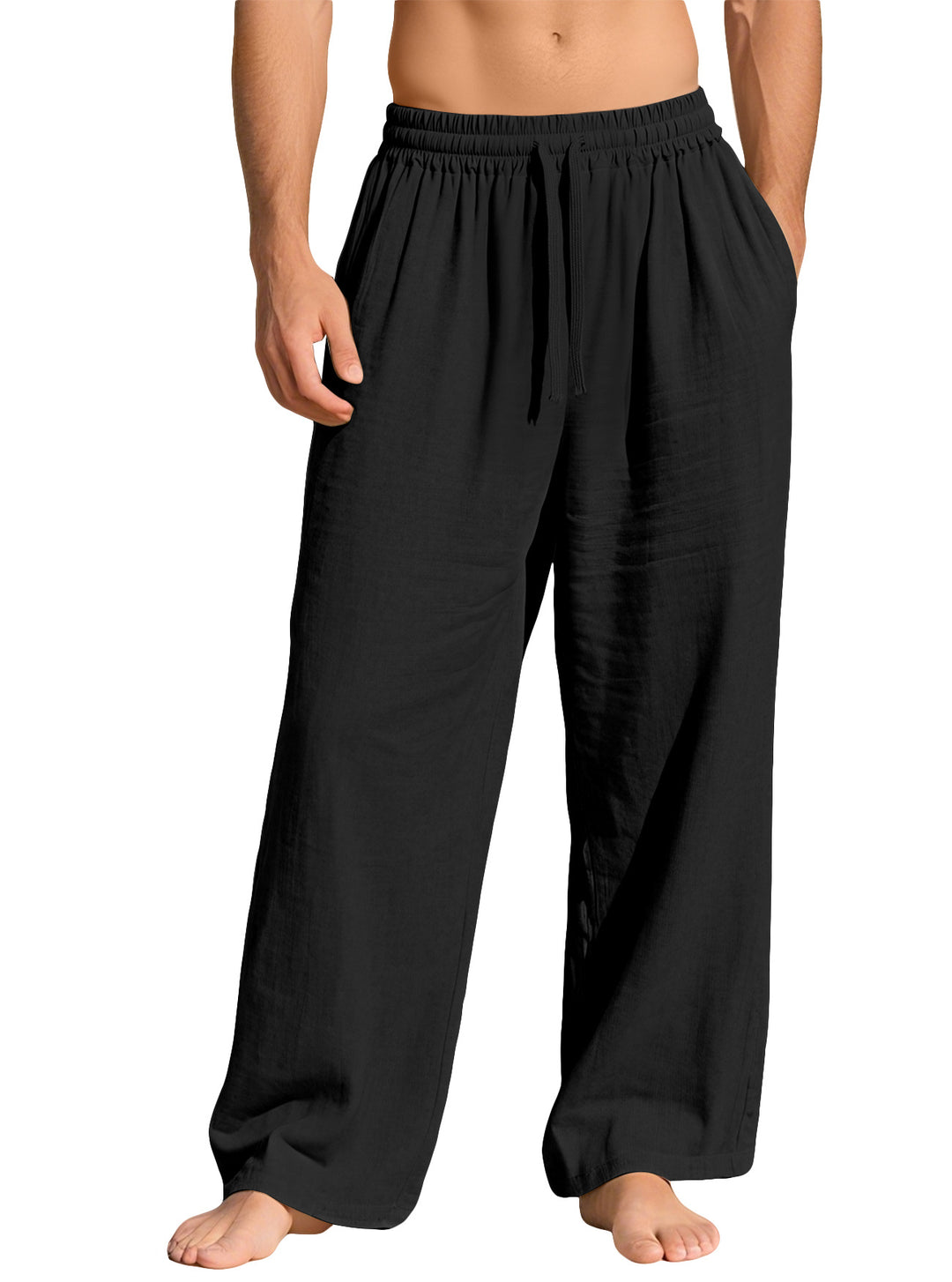 Herren nan leichte Leinen-Loungehose mit elastischem Bund und Seitentaschen EB