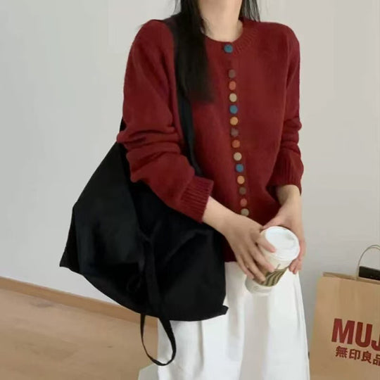 Damen Strickcardigan mit bunten Knopfdetails und angenehmer Passform EB