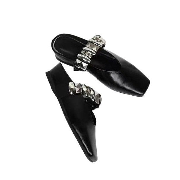 Damen Mules mit glamourösen Nieten und glänzender Oberfläche EB