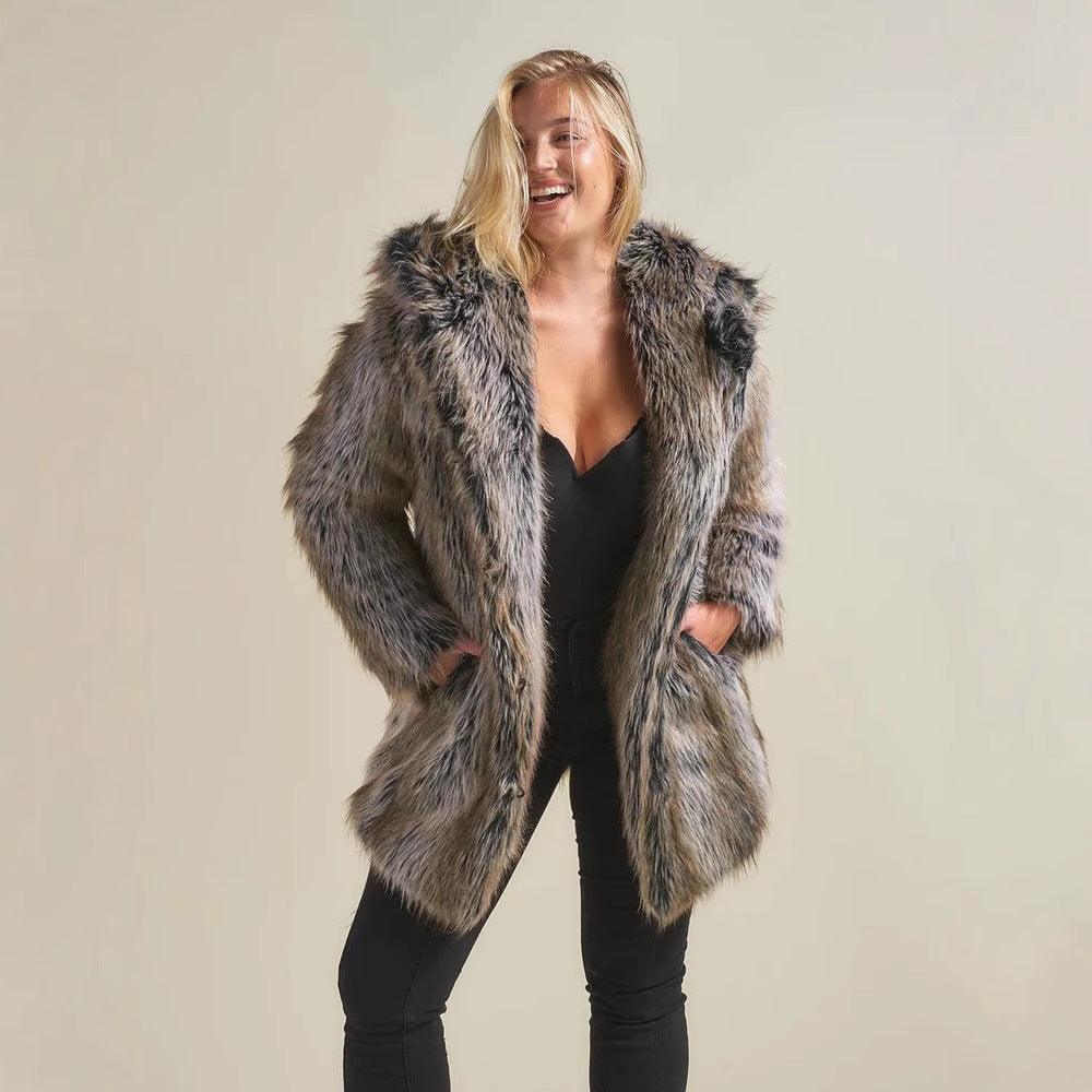 Damen Hooded Faux-Fur-Mantel mit Ohrenschützer EB
