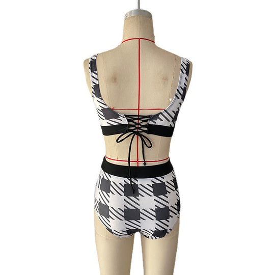 Damen Hochtailliertes Bikini-Set mit stylischem Grafikdesign EB