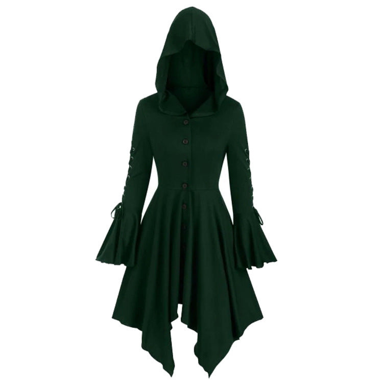 Damen nan Kapuzen-Mantelkleid mit asymmetrischem Zipfelsaum und geschnürten Glockenärmeln EB