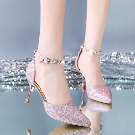 Damen elegante transparente High Heels mit glitzernden Akzenten EB