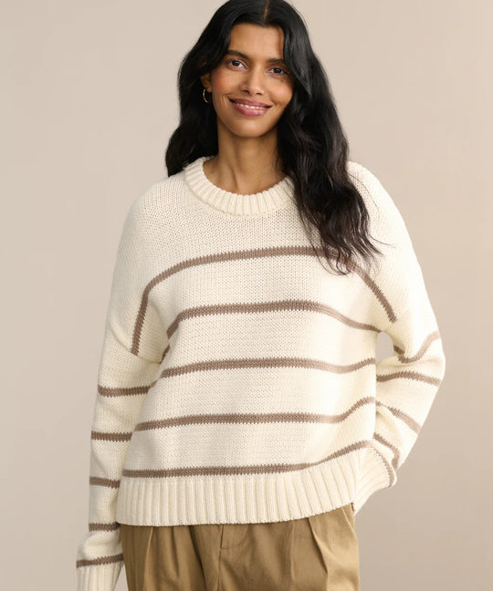 Damen gestrickter Pullover mit breitem Streifenmuster und lässigem Schnitt EB