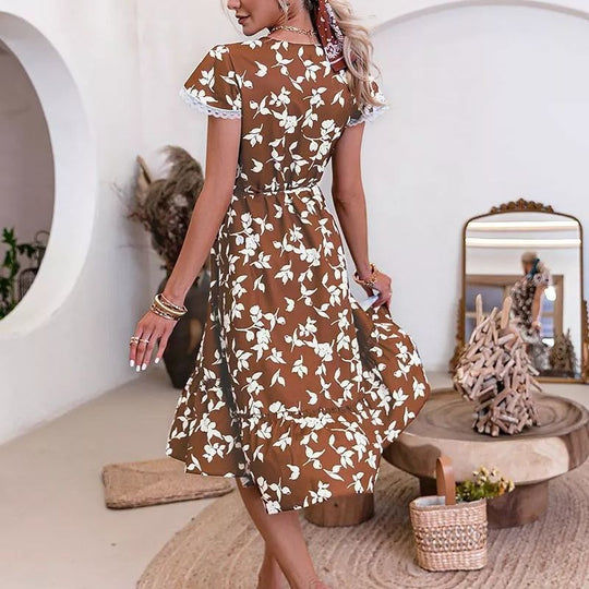 Damen Maxikleid mit floralem Motiv und hohem Schlitz EB