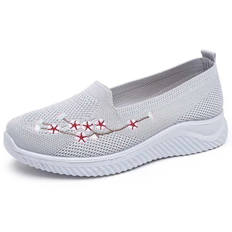 Damen Slip-On Freizeitschuhe mit luftdurchlässiger Oberflächenstruktur und floralem Dekor EB