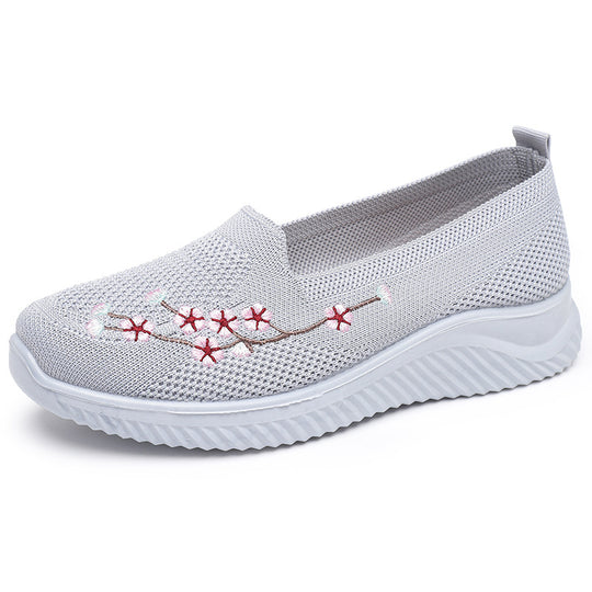Damen Slip-On Freizeitschuhe mit luftdurchlässiger Oberflächenstruktur und floralem Dekor EB
