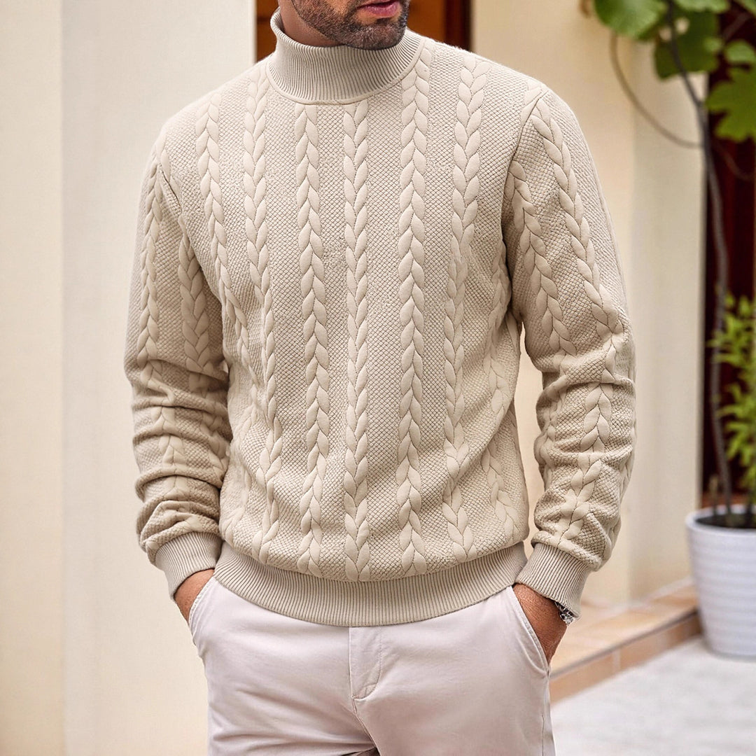 Herren Rollkragenpullover mit Zopfstrickmuster und gerippten Bündchen EB