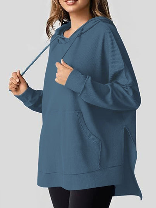 Damen lässiger Kapuzenpulli mit seitlichen Schlitzen und Kängurutasche EB