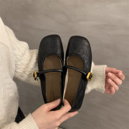 Damen elegante Ballerinas mit modischem Riemen und komfortabler Sohle EB
