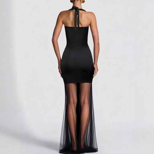 Damen elegantes Kleid im Bodycon-Stil mit raffiniertem Mesh-Einsatz EB