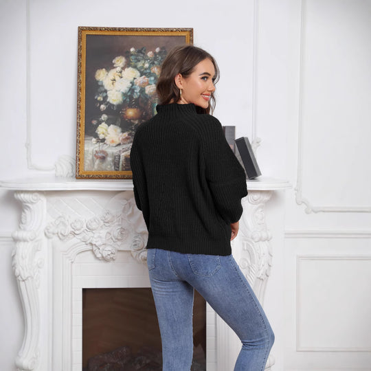 Damen Grobstrick Pullover mit hochgeschlossenem Kragen EB