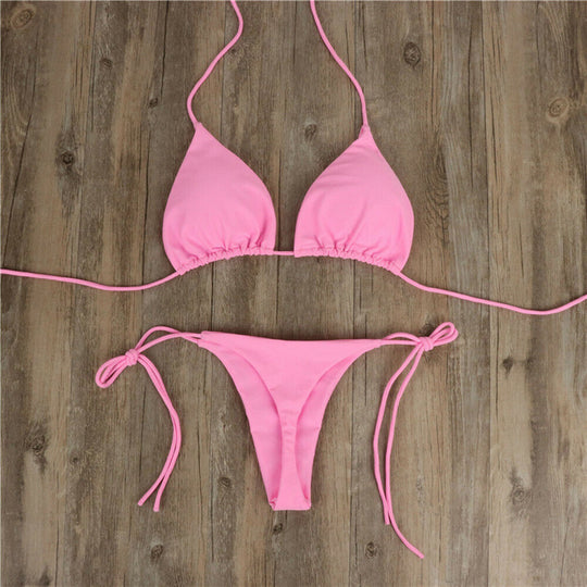 Damen Triangel-Bikini mit feinem Stoff und regulierbaren Schnürdetails EB
