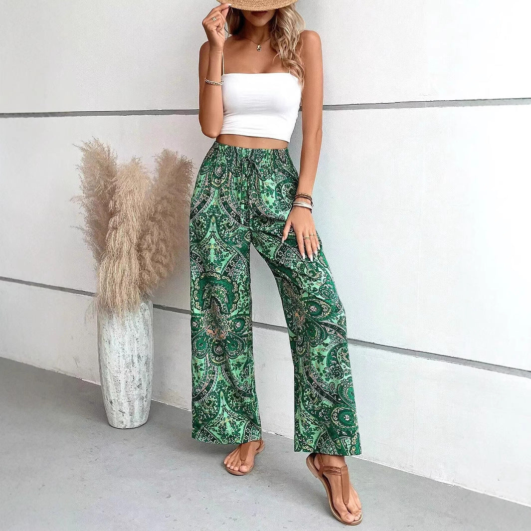 Damen weite Palazzo-Hose mit elastischem Bund und paisley Muster EB