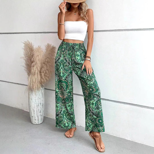 Damen weite Palazzo-Hose mit elastischem Bund und paisley Muster EB