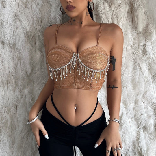Damen Glitzerndes Bustier mit funkelnden Strassdetails und Spaghettiträgern EB