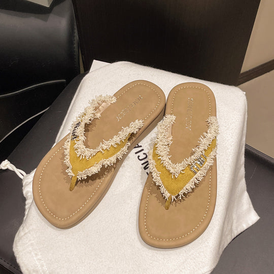 Damen Strand-Sandalen mit flauschigem Riemendesign und komfortabler Innensohle EB