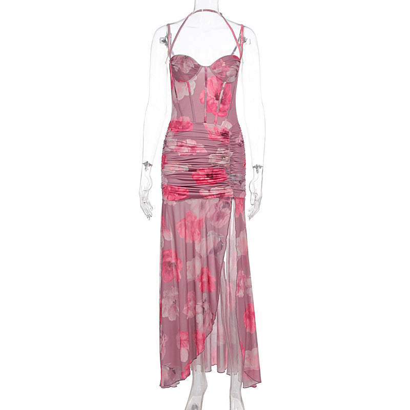 Damen Raffiniertes Maxikleid mit floralem Design und schulterfreiem Schnitt EB