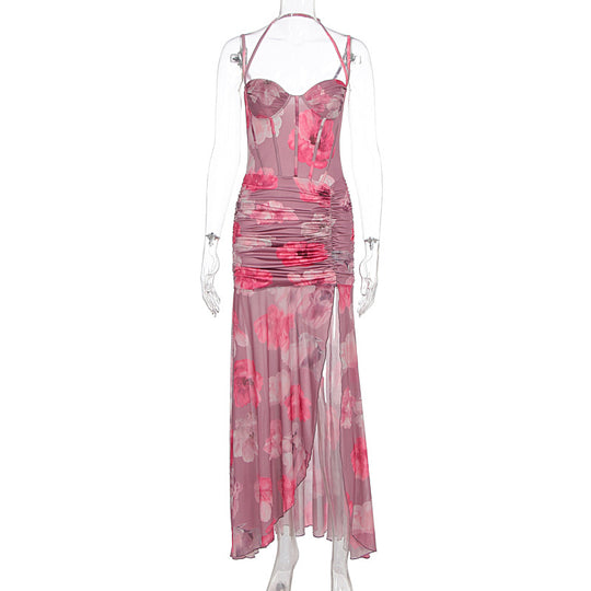 Damen Raffiniertes Maxikleid mit floralem Design und schulterfreiem Schnitt EB