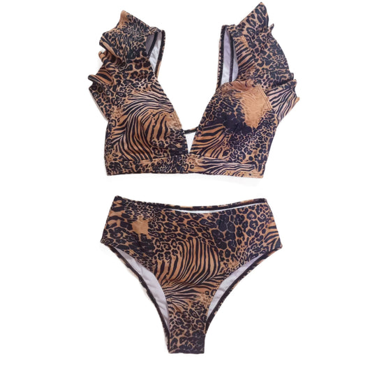 Damen Bikini-Set mit verspielten Rüschen und floralen Mustern EB