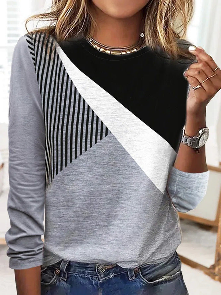 Damen Colorblock-Sweatshirt mit diagonaler Panel-Optik und Streifenbesatz EB