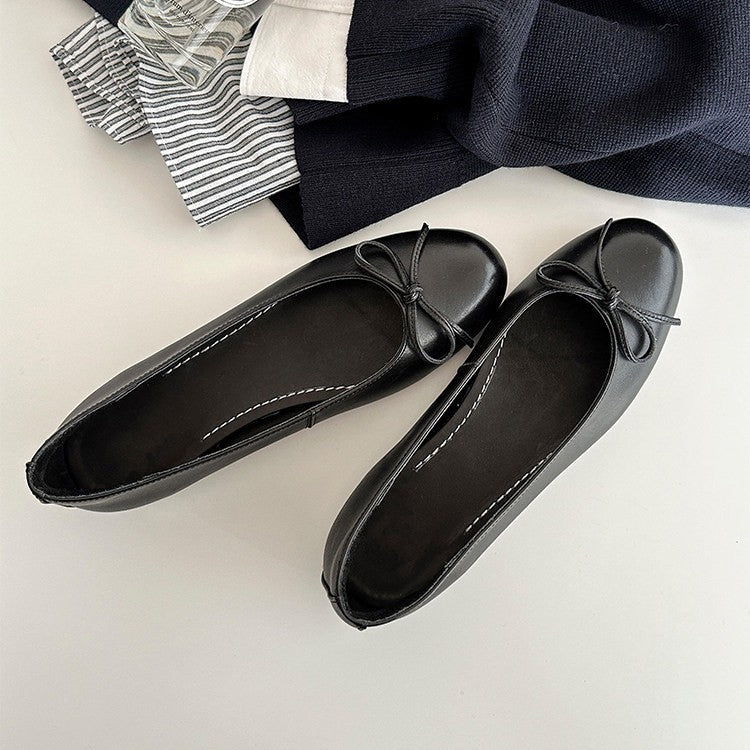 Damen Ballerina Schuhe aus weichem Leder mit elegantem Schleifendetail EB