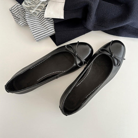Damen Ballerina Schuhe aus weichem Leder mit elegantem Schleifendetail EB